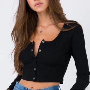 ‼️SOLD‼️ Princess Polly Black Cropped Snap Up Long Sleeve Cardigan 6